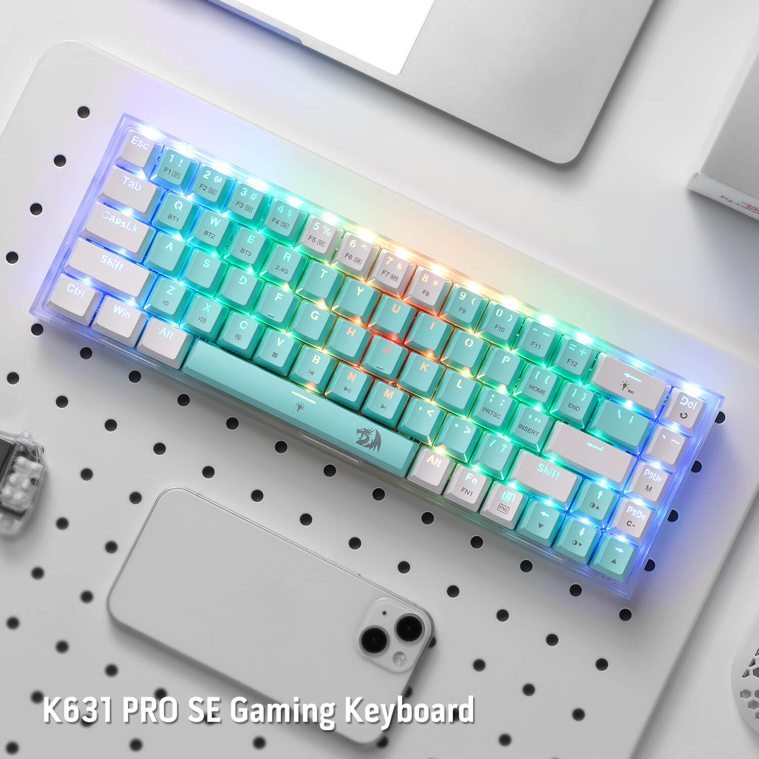 Redragon K631 PRO WT 65% 3-Mode Wireless Aesthetic Keyboard RGB Gaming Keyboard