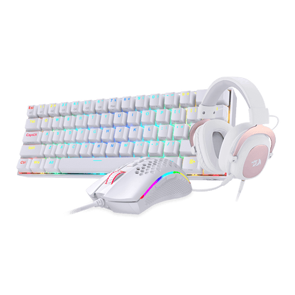 redragon white keyboard  mouse and headset