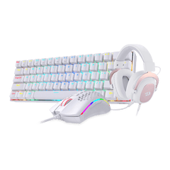 redragon white keyboard  mouse and headset
