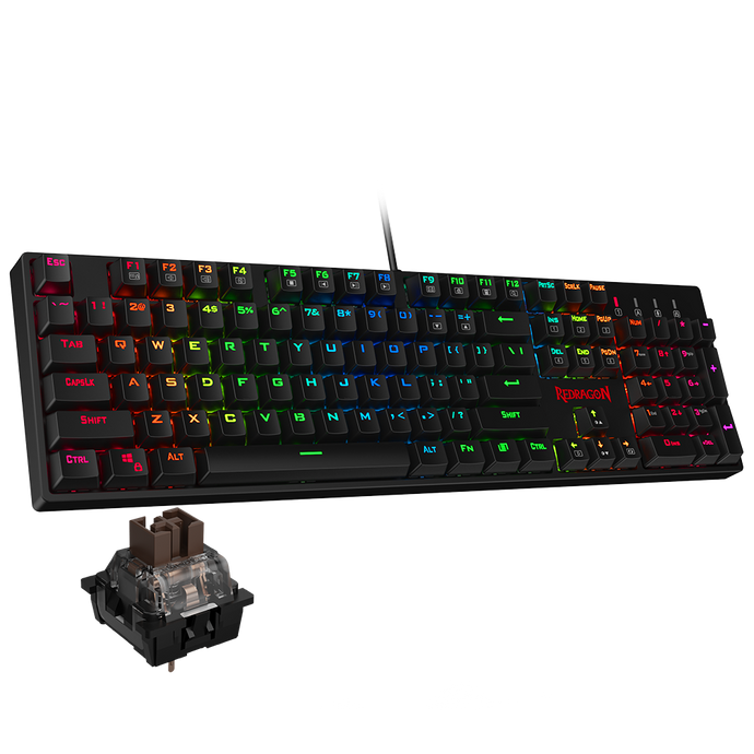 Redragon K582 SURARA RGB LED Backlit Mechanical Gaming Keyboard with104 Keys, Tactile and Low-Noise Brown Switches